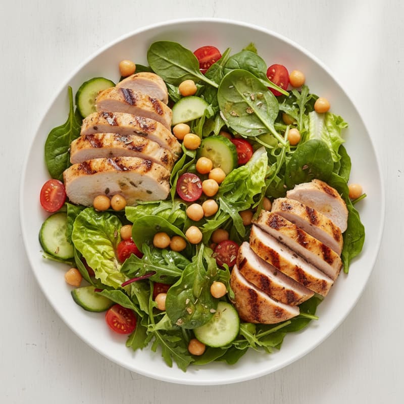 Grilled Turkey Breast Salad with Chickpeas and Mixed Greens