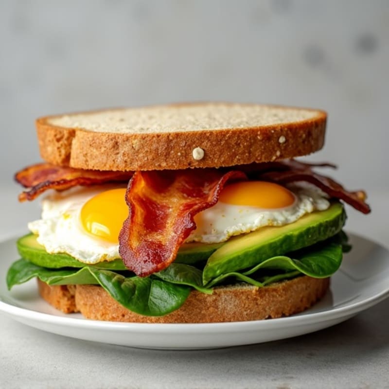 Creamy Avocado, Crispy Bacon, and Fresh Greens Whole Grain Sandwich