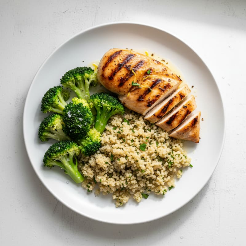 Grilled Chicken Breast with Quinoa and Steamed Broccoli