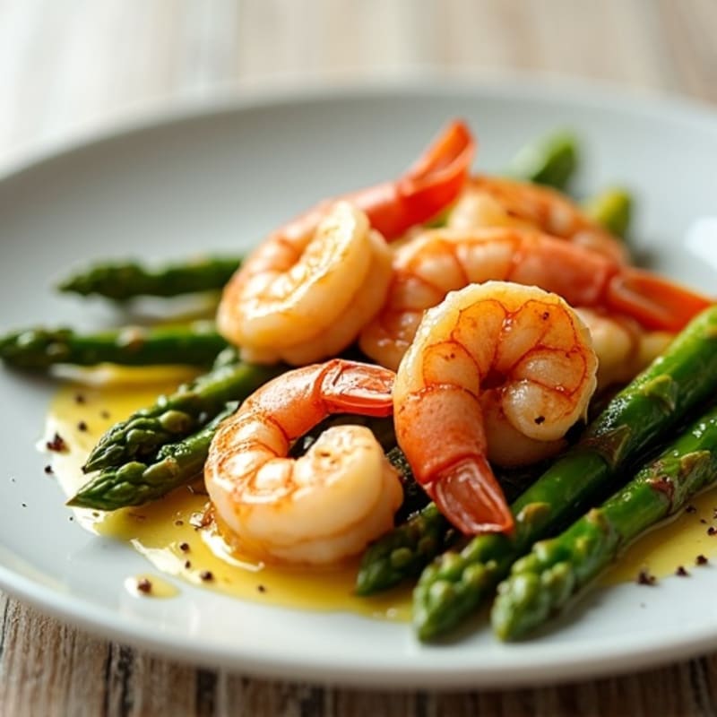 Lemon Garlic Pan-Seared Shrimp with Roasted Asparagus