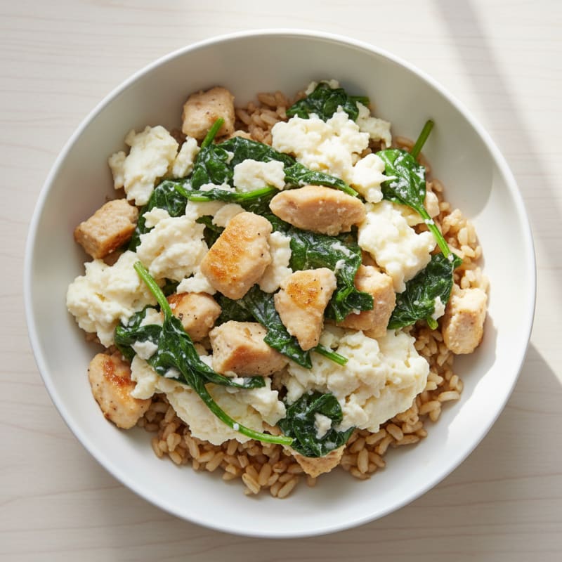 Egg White and Chicken Scramble with Spinach