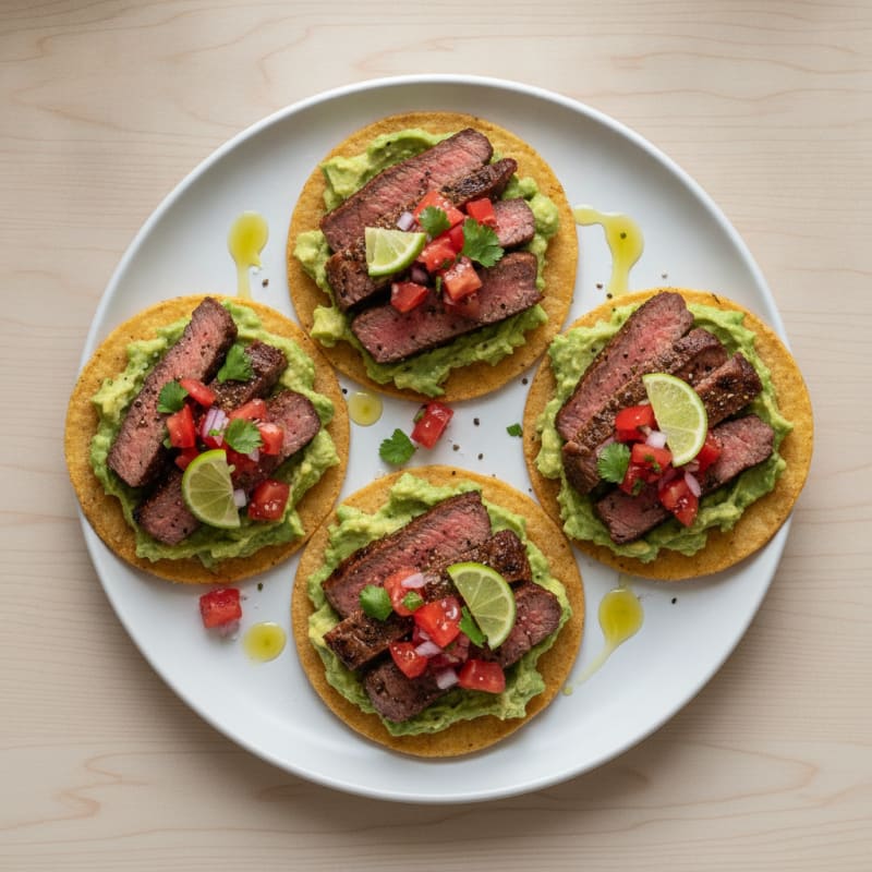 Steak and Guacamole Tostadas with Pico