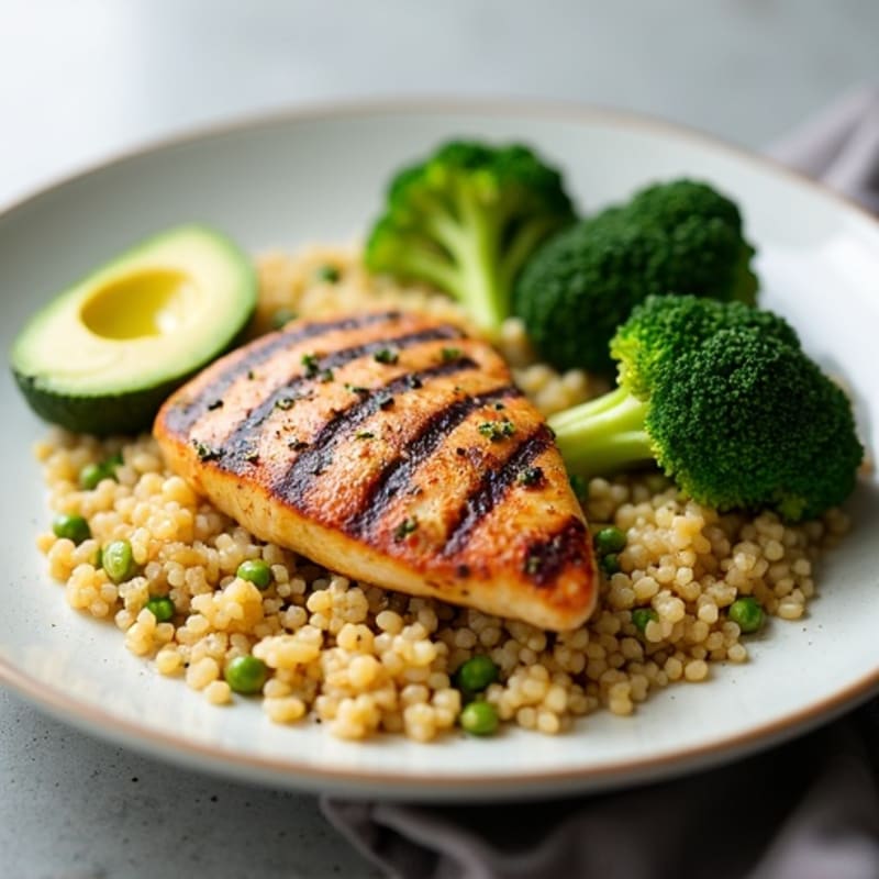 Grilled Chicken Breast with Quinoa and Steamed Broccoli