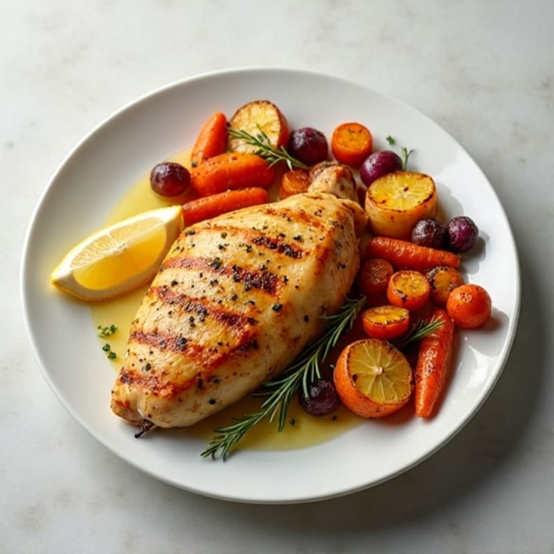 Lemon-Herb Crispy Roasted Chicken with Roasted Root Vegetables