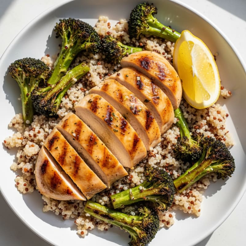 Grilled Chicken and Quinoa Bowl with Roasted Broccoli