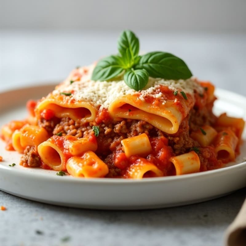 Lean Ground Beef Baked Ziti with Rich Tomato and Creamy Ricotta