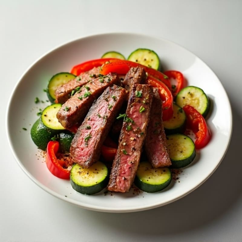 Seared Lean Beef Strips with Zucchini and Bell Peppers