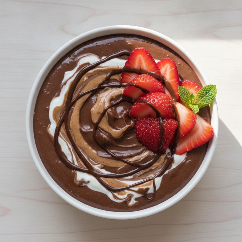 Silky Chocolate Protein Pudding with Fresh Strawberries