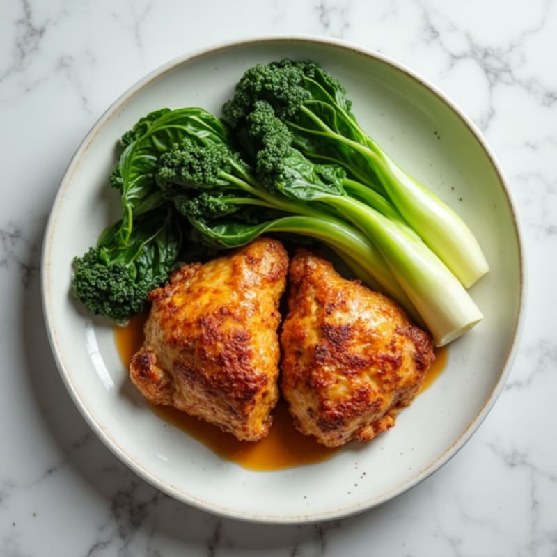 Crispy Baked Chicken Thighs with Steamed Bok Choy