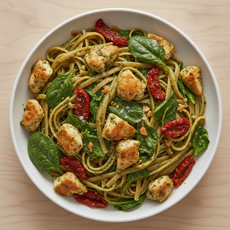 Pesto Chicken Linguine with Sun-Dried Tomatoes