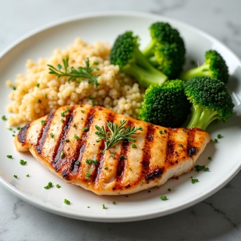 Grilled Chicken Breast with Quinoa and Steamed Broccoli