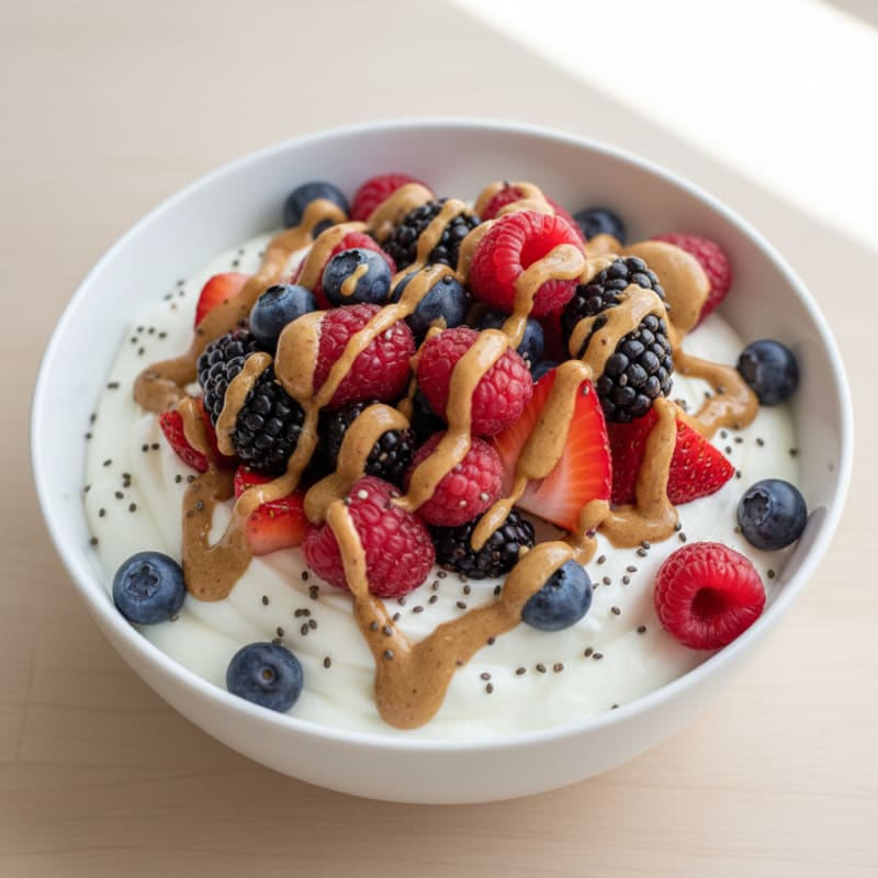 Greek Yogurt Protein Parfait with Mixed Berries and Almond Butter