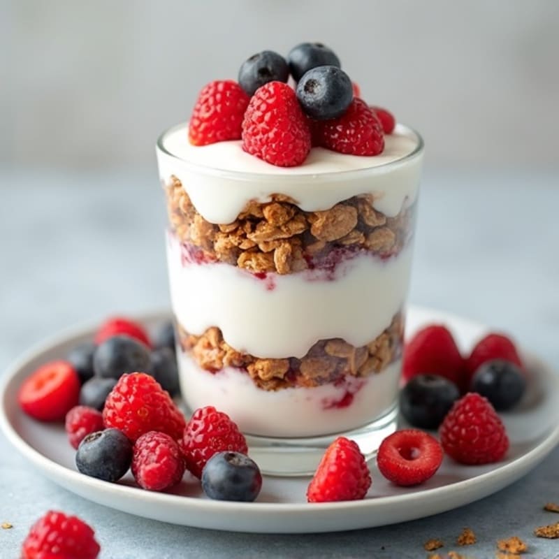 Silky Greek Yogurt Parfait with Protein Granola and Mixed Berries