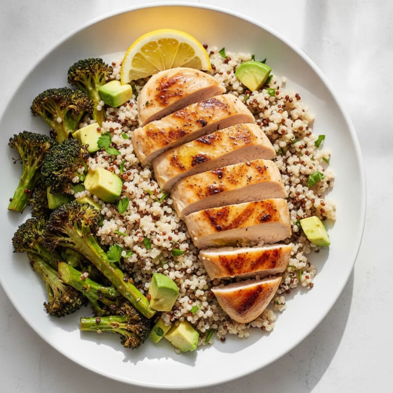 Grilled Chicken Breast with Quinoa and Roasted Broccoli
