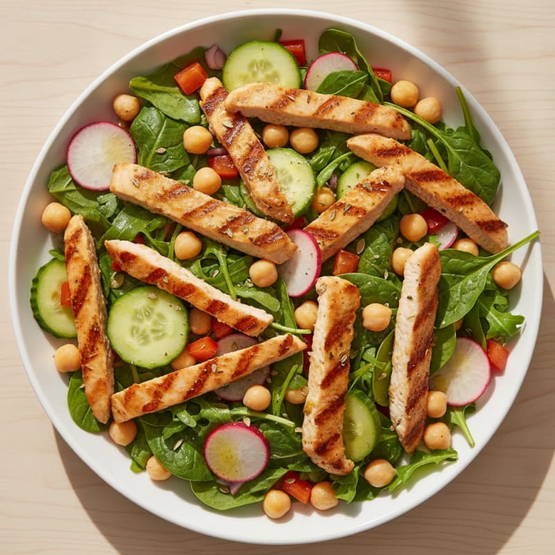 Grilled Turkey Breast Salad with Chickpeas and Crunchy Vegetables