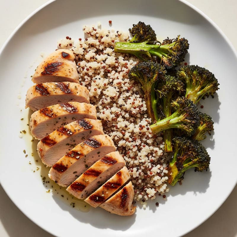 Grilled Chicken Breast with Quinoa and Roasted Broccoli