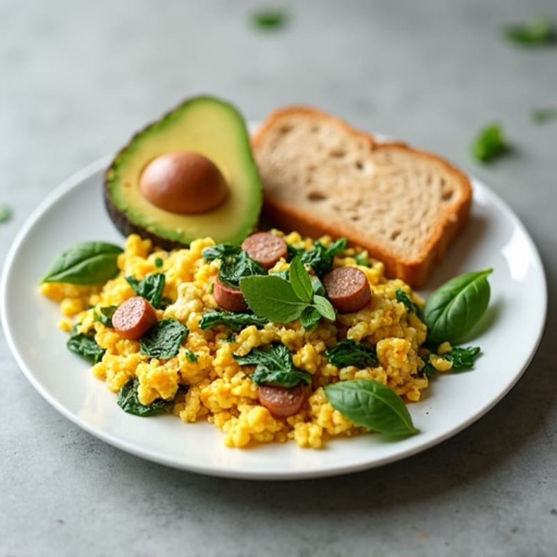 Egg White Spinach Scramble with Turkey Sausage