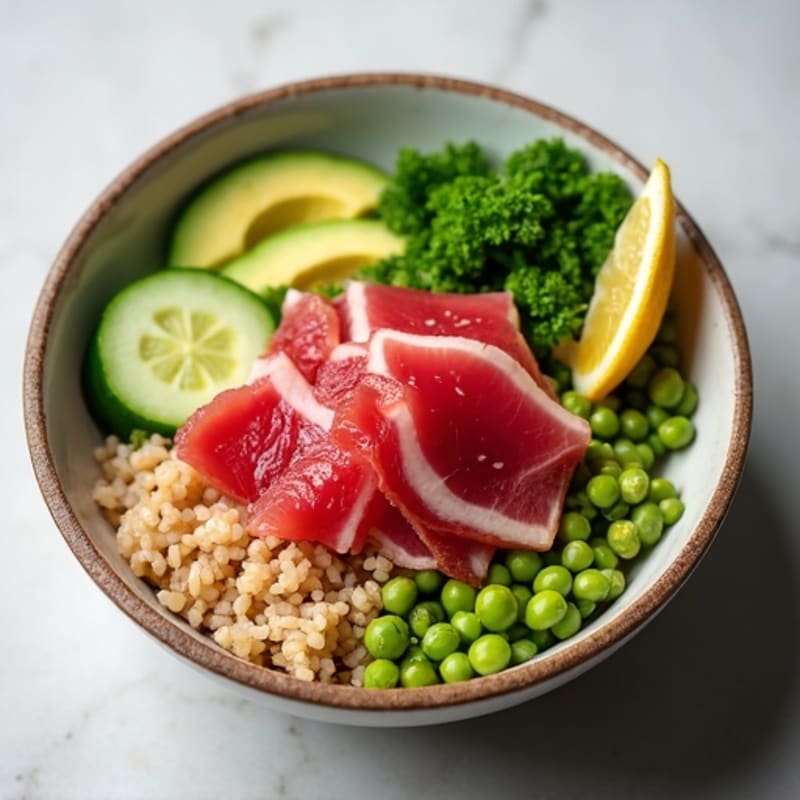 Vibrant Ahi Tuna Poke Bowl with Fresh Cucumber, Edamame, and Creamy Avocado