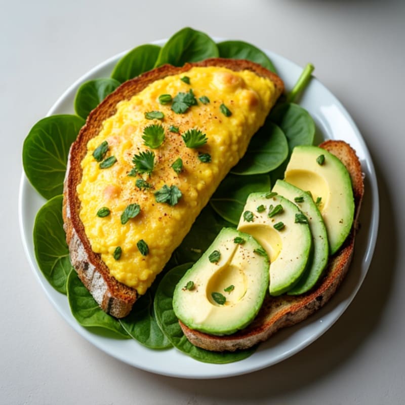 Egg White Spinach Omelette with Cottage Cheese and Avocado Toast