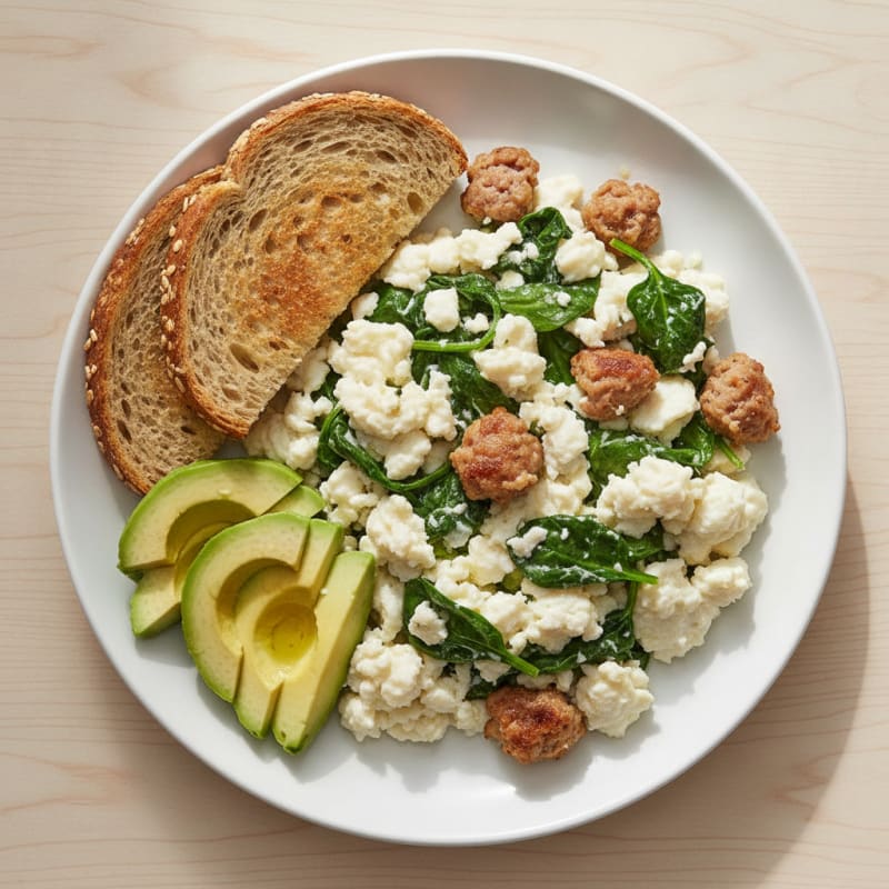 Egg White Scramble with Spinach and Turkey Sausage