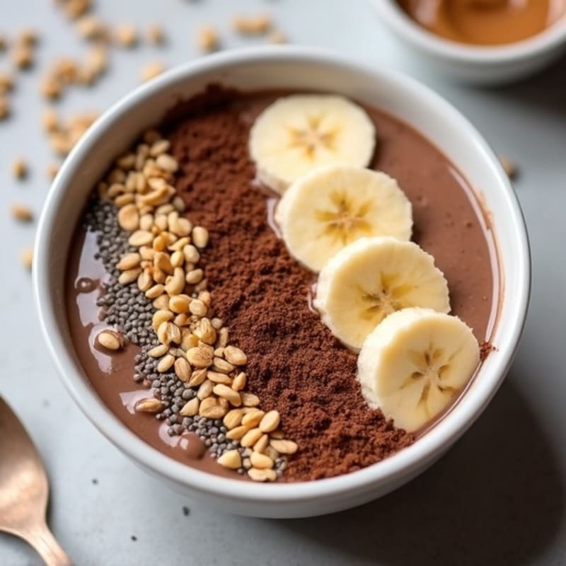Chocolate Protein Smoothie Bowl with Peanut Butter and Chia Seeds