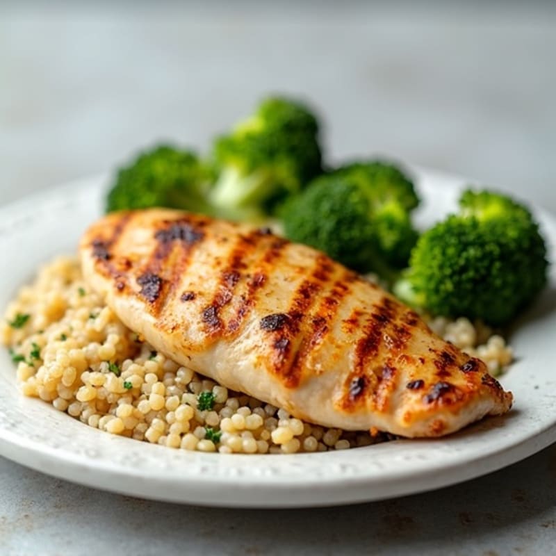 Grilled Chicken Breast with Quinoa and Steamed Broccoli