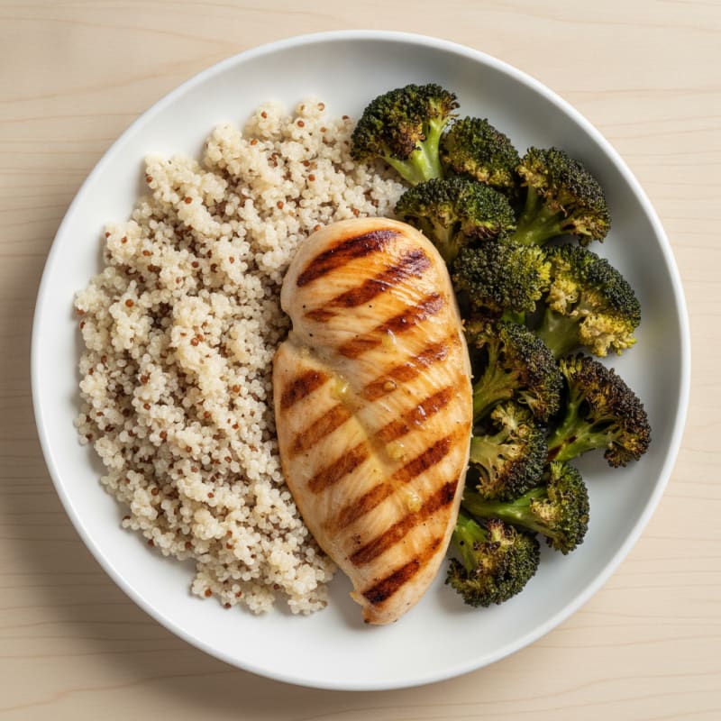 Grilled Chicken Breast with Roasted Broccoli and Quinoa