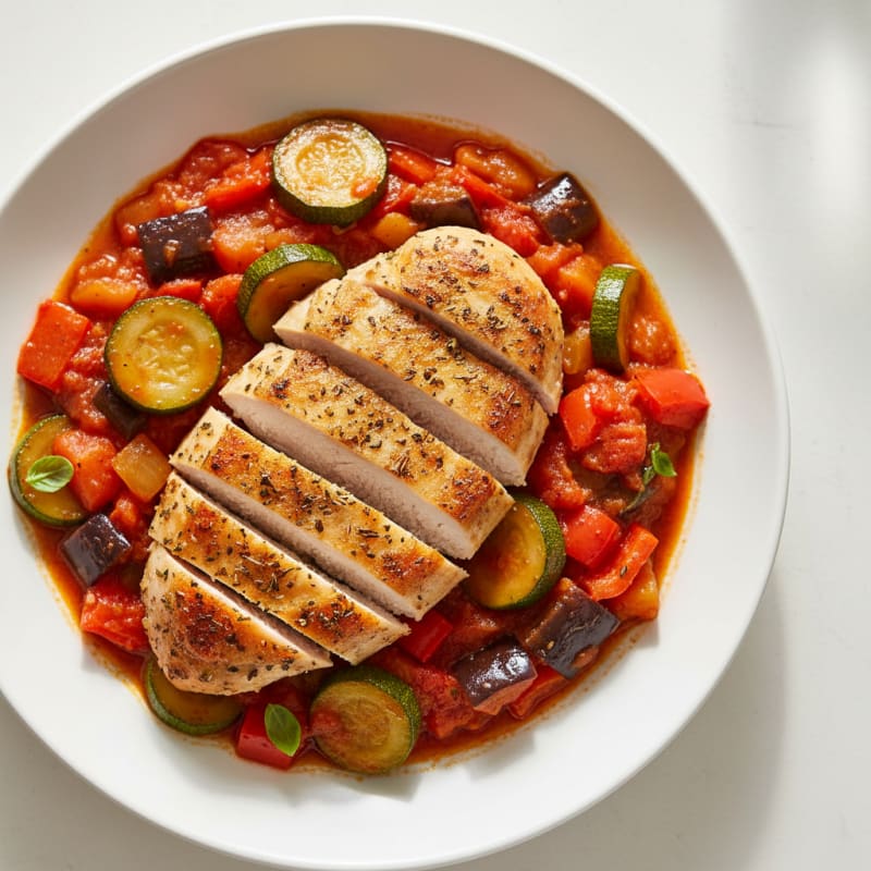 Roasted Vegetable Provencal Ratatouille with Herb Chicken