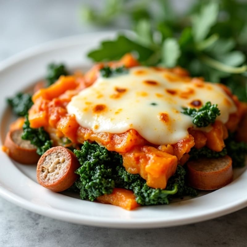 Hearty Baked Sausage, Sweet Potato, and Kale Casserole