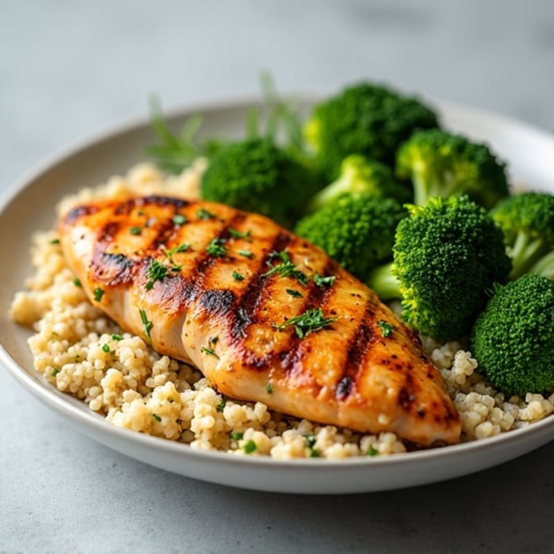 Grilled Chicken Breast with Quinoa and Steamed Broccoli