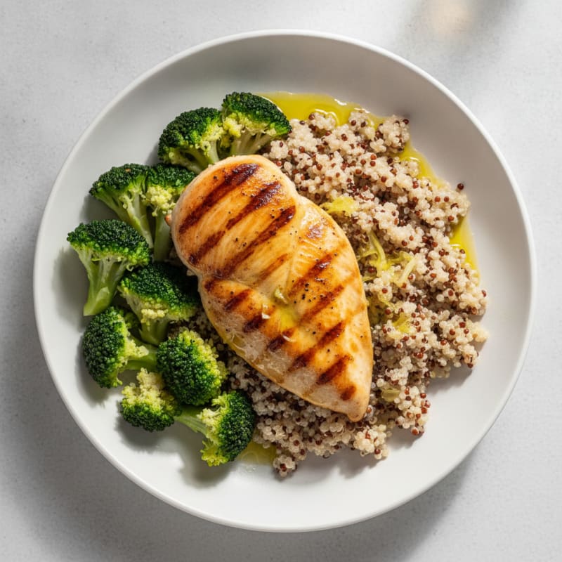 Grilled Chicken Breast with Quinoa and Steamed Broccoli