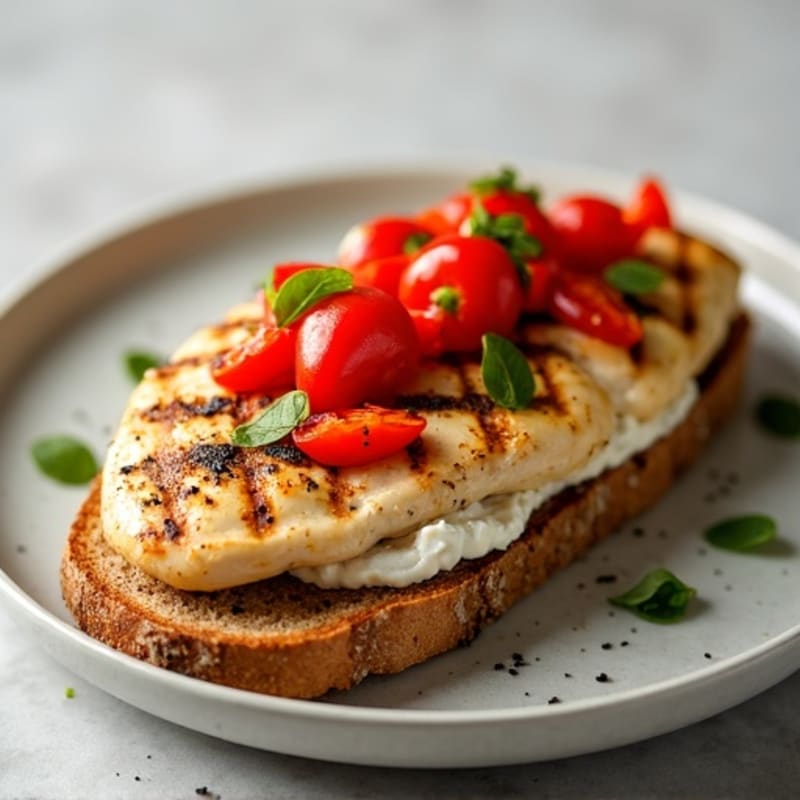 Grilled Chicken Breast with Cottage Cheese and Roasted Red Pepper Open-Faced Sandwich