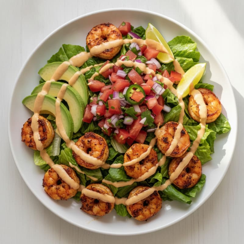 Grilled Shrimp Taco Salad with Queso Drizzle