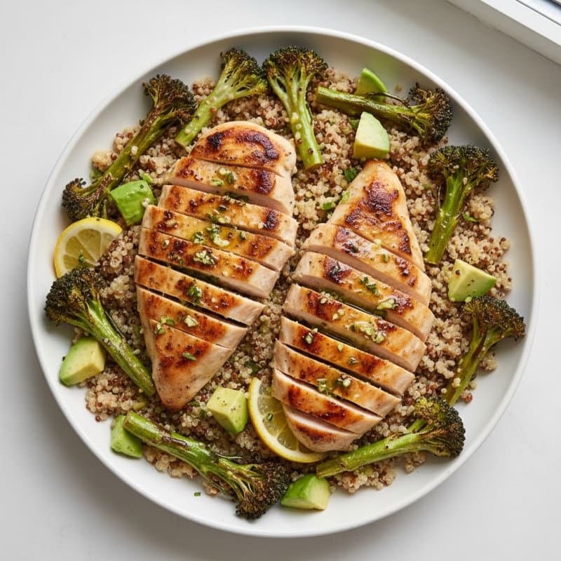 Grilled Chicken Breast with Quinoa and Roasted Broccoli