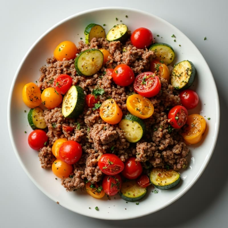 Herb-Seasoned Turkey and Beef Skillet with Roasted Vegetables