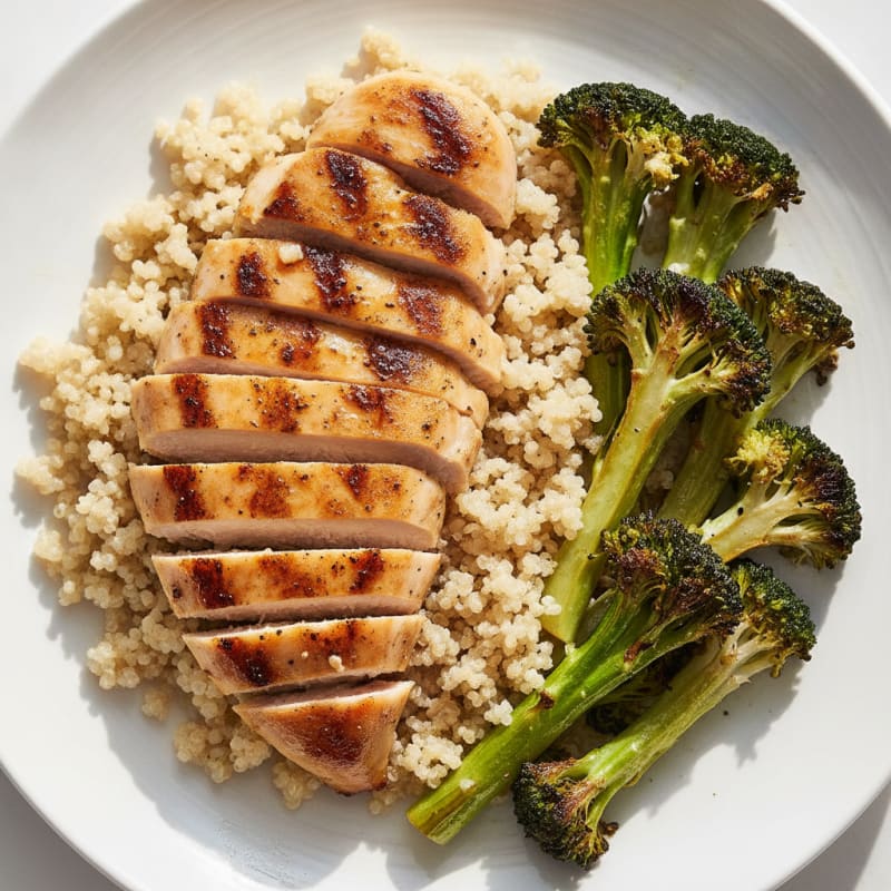 Grilled Chicken Breast with Quinoa and Roasted Broccoli