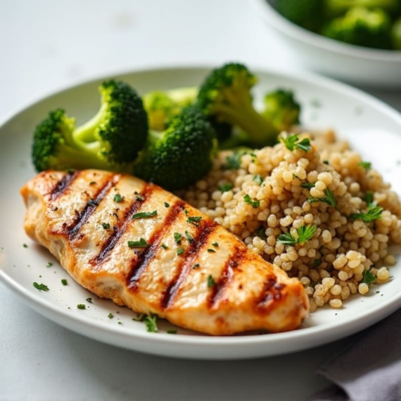Grilled Chicken Breast with Quinoa and Roasted Broccoli