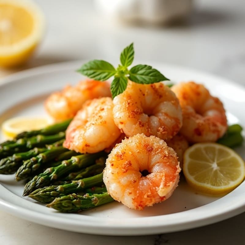 Crispy Lemon Garlic Shrimp with Roasted Asparagus