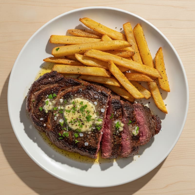 Reverse-Seared Ribeye with Air-Fried Frites
