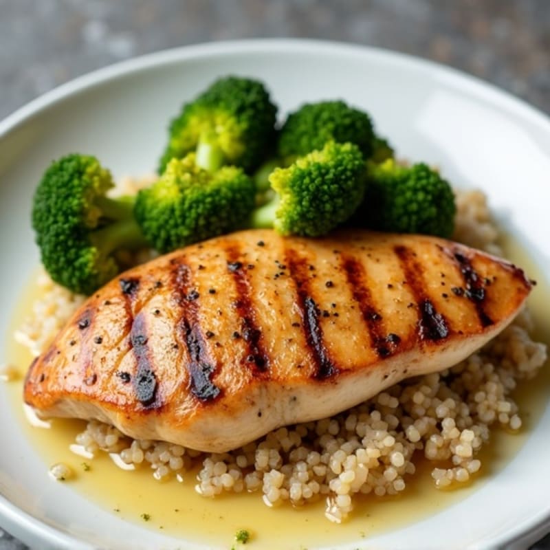 Grilled Chicken Breast with Roasted Broccoli and Quinoa