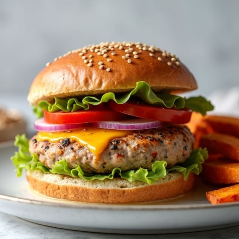 Lean Turkey Burger with Crispy Sweet Potato Fries