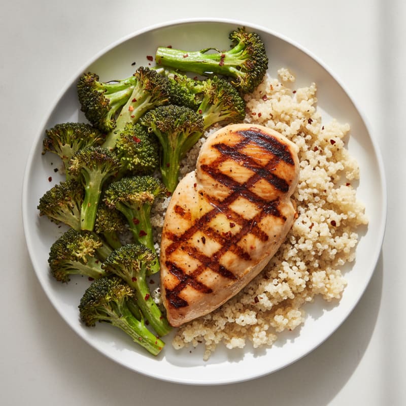 Grilled Chicken Breast with Roasted Broccoli and Quinoa