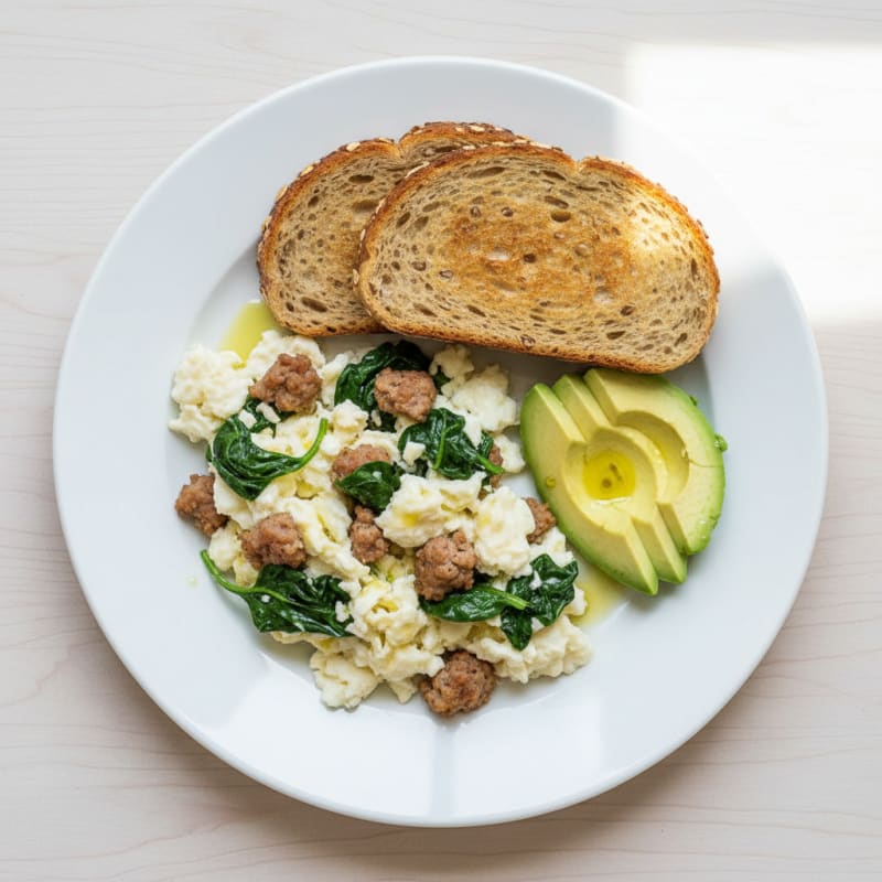 Egg White Scramble with Turkey Sausage and Spinach