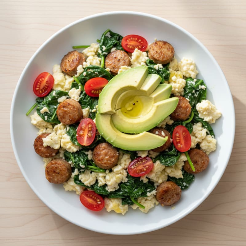 Egg White and Spinach Scramble with Turkey Sausage