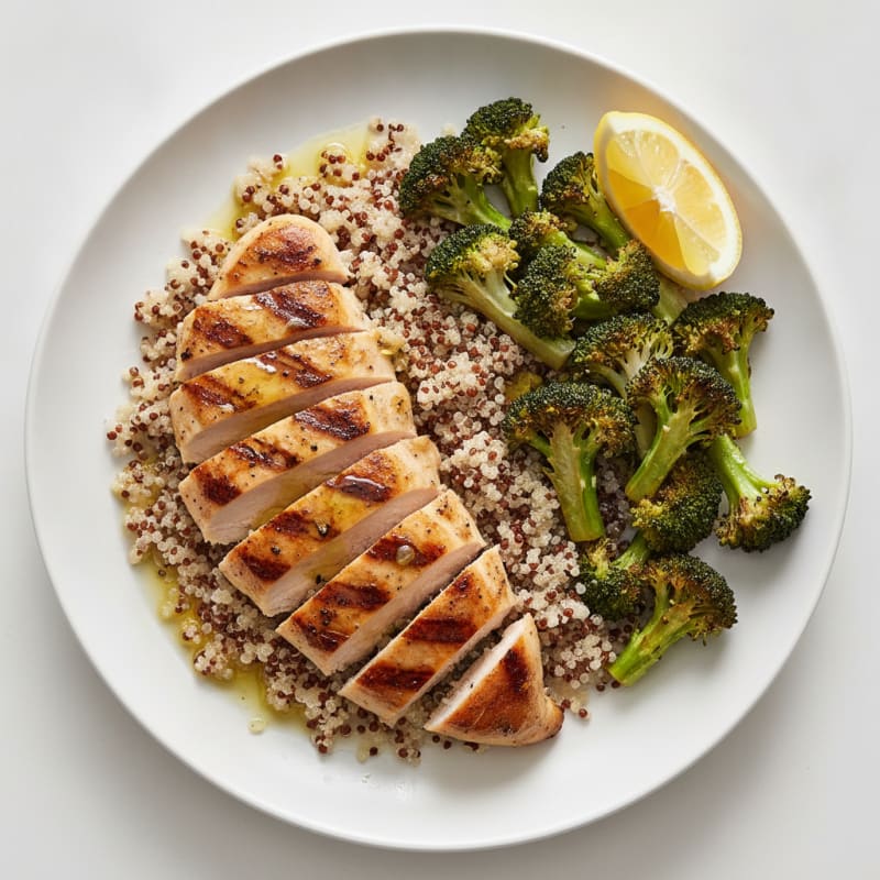 Grilled Chicken Breast with Quinoa and Roasted Broccoli