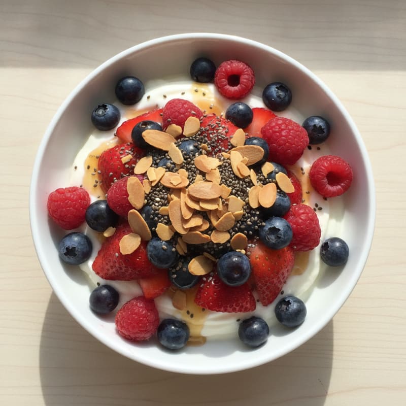 Greek Yogurt Protein Parfait with Mixed Berries and Almonds