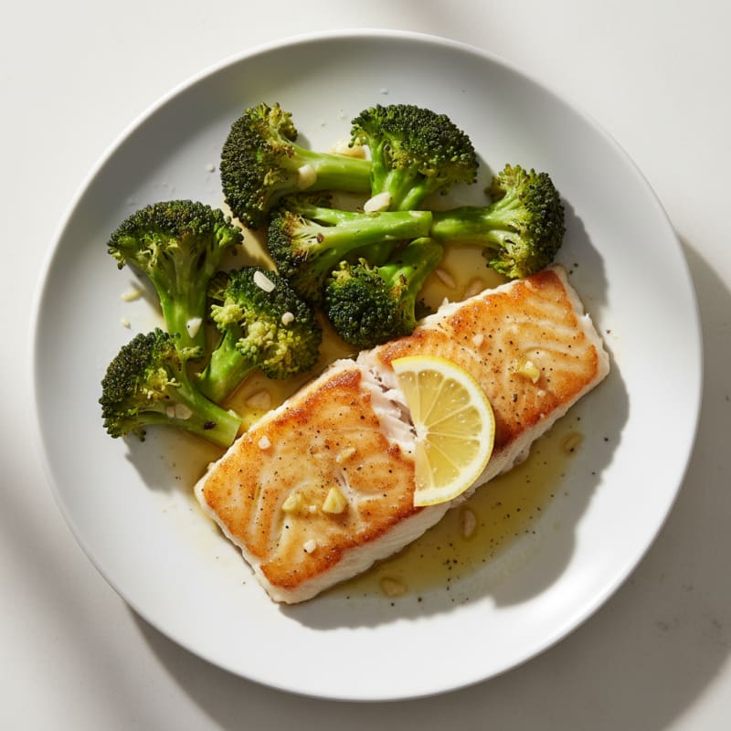 Pan-Seared Cod with Steamed Broccoli and Lemon