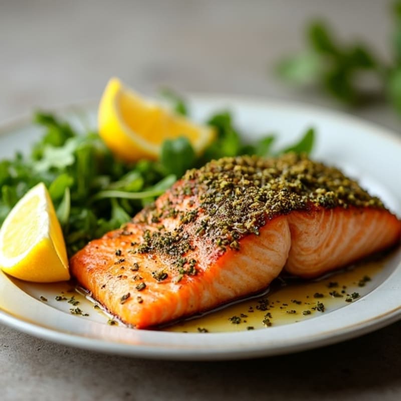 Herb-Crusted Pan Seared Salmon with Lemon