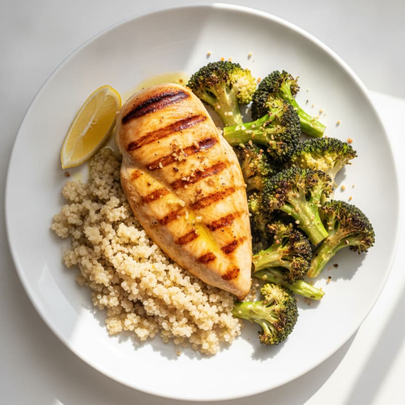 Grilled Chicken Breast with Quinoa and Roasted Broccoli