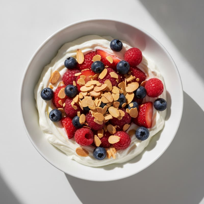 Creamy Greek Yogurt Protein Bowl with Mixed Berries and Almonds